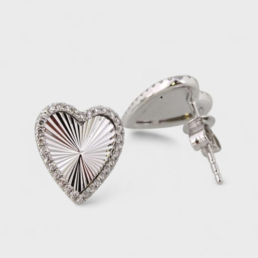 14k White Gold Diamond Heart Stud Earrings image 1