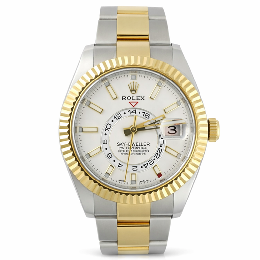Two-tone silver and gold Rolex watch on a white background