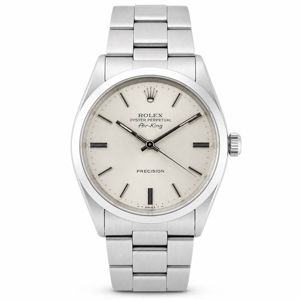 Rolex Oyster Perpetual Auto-King Precision watch with a stainless steel Oyster bracelet and a cream-colored dial.