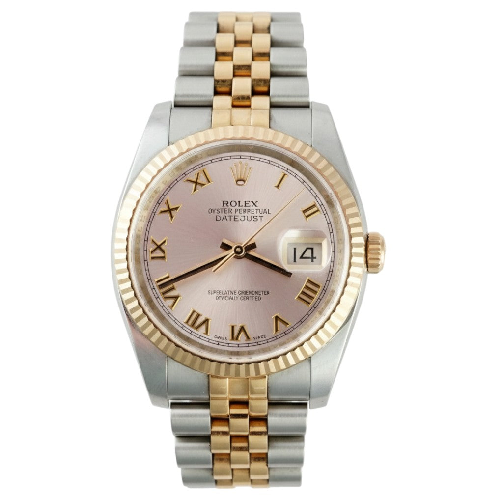 Rolex Datejust Silver Two-Tone Pink Face 36mm